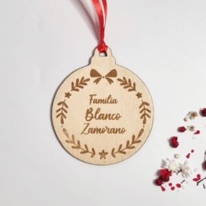bola navidad personalizada familia en madera de fromager